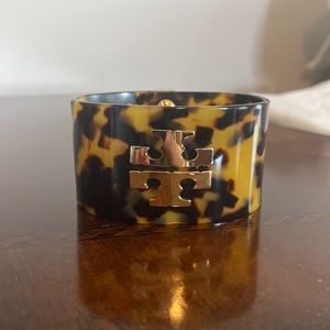 Tory Burch Leopard Print Reva Logo Cuff Bracelet